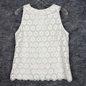 Talbots Petite Eyelet Lace Blouse Women's 12P White Sleeveless Top